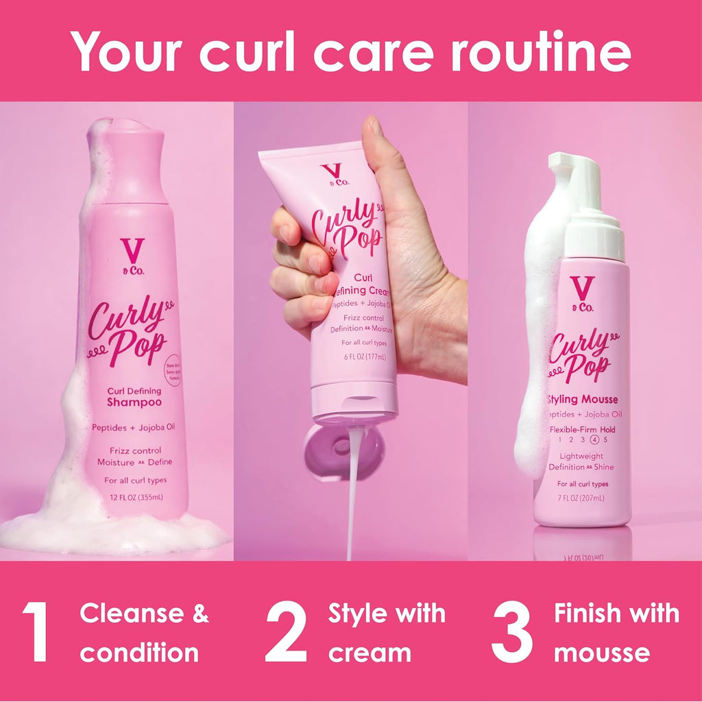 V&Co. Curly Pop Curl Defining Conditioner - Sulfate & Paraben Free Hydration with Peptides & Jojoba Oil | 12 fl oz