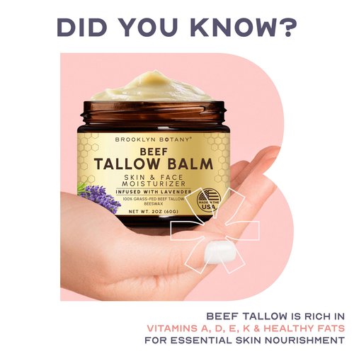 Brooklyn Botany Beef Tallow Balm – Grass Fed Beef Tallow for Skin and Face – Nourishing Face Moisturizer Infused with Lavender – 2 oz