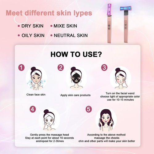 Red Light Therapy for Face, 6 in 1 LED Light Therapy Eye Equipment for Skin,Face Wand with Facial Massager, Skincare Facial Wand,Vibration, Thermal, Microcurrent，Portable Beauty Tools