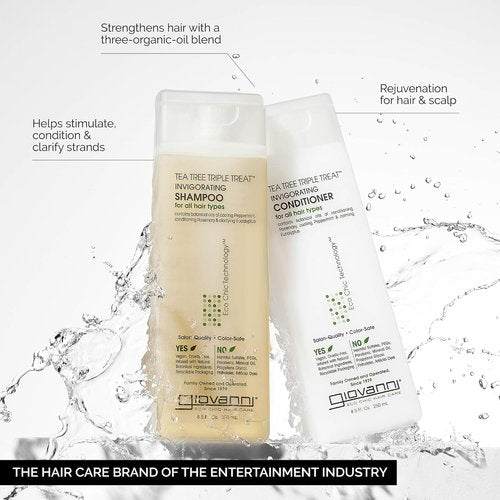 GIOVANNI Tea Tree Triple Treat Shampoo & Conditioner Set - Invigorating Cooling Formula, Vegan, 8.5 oz Each
