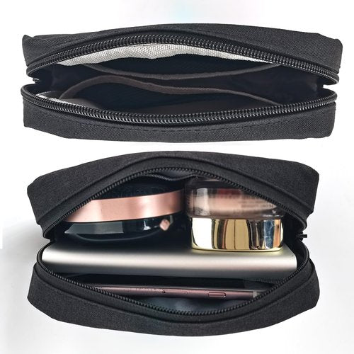 HSYAMY Small Makeup Bag For Purse, 2 Pack Travel Zippered Pouch, Portable Versatile Mini Organizer Toiletry Cosmetic Bag Nylon Electronics Accessories Storage Pouch For Women Men (Black)