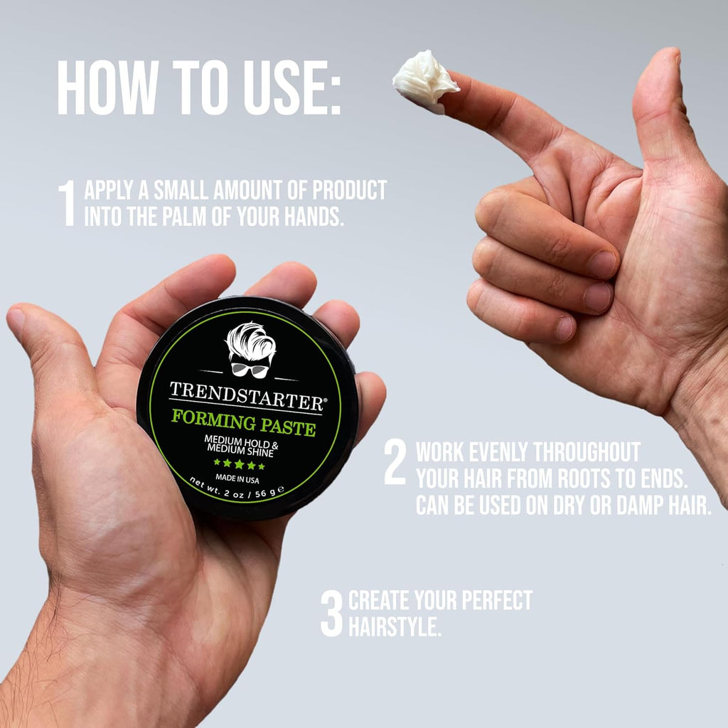TRENDSTARTER Forming Paste - Lightweight Water-Based Hair Pomade Cream | 2oz Travel Size, Medium Hold & Shine