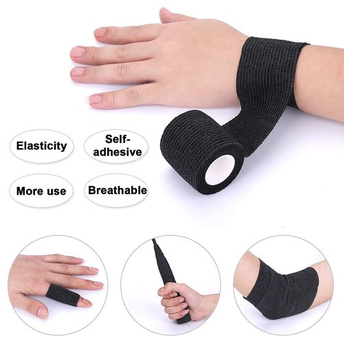 Jconly Tattoo Grip Tape Cover - 24PCS Self Adhesive Bandage Wrap, 2" X 5 Yards Black Athletic Tape,Ankle Tape, Cohesive Bandage Wrap…