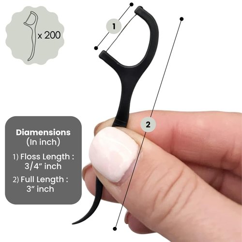 Me Mother Earth Vegan Biodegradable Dental Floss Picks (200 Count) - Natural | Sustainable | Eco-Friendly | Charcoal Dental Flossers for a Zero Waste Oral Care (3 Inch)