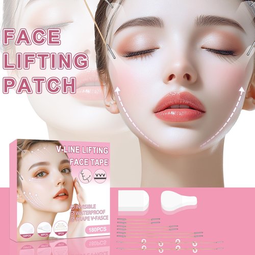 Bvcotor 180PCS Face Lift tape Invisible, Face Lift Tape with 8 bands, Neck Tape Lifting Invisible，V-Shaped Instant Face Tapes for Lifting Sagging Skin Eyes Double Chin Wrinkles Waterproof