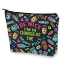 G2TUP RX Pharmacy Technician Funny Makeup Bag I am in Charge of the Happy Pills Gift for Pharmacy Graduation (Be Nice I am New)