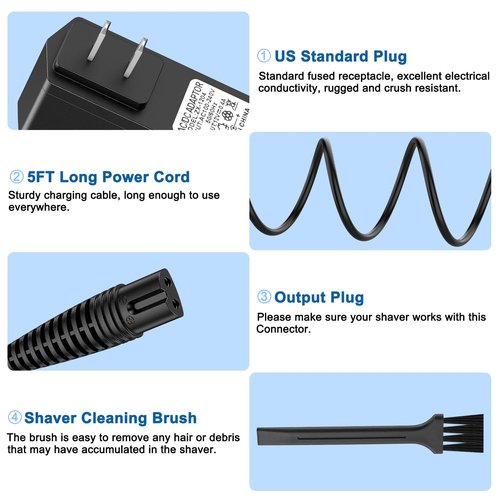 Meliya 12V Charger Cord Compatible with Braun Shaver Series 7 3 9 5 1, 3040s 310s 340s 740s 7020s 9330s 760cc 790cc 5190cc 7085cc 7865cc 9090cc 9095cc 9290cc 9385cc 9577cc Razor Trimmer