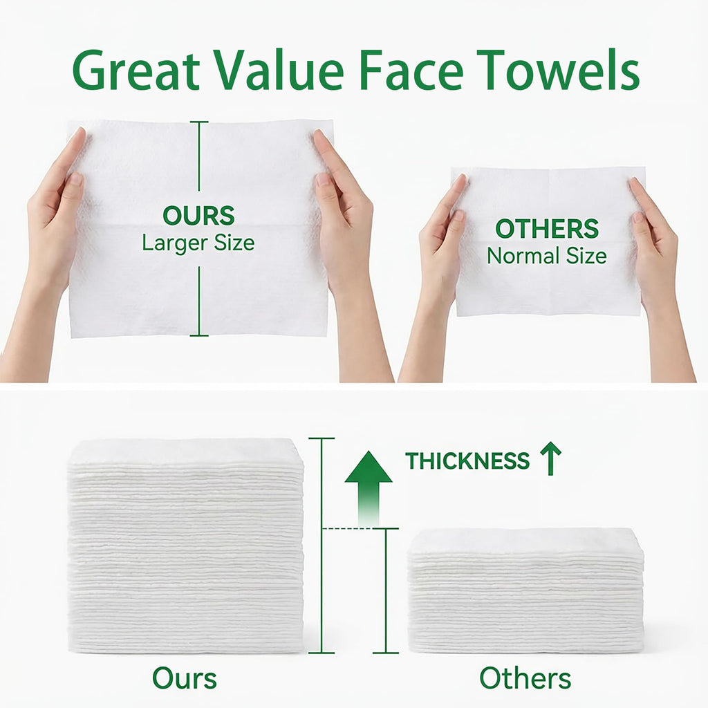 Vinda Face Towels, Disposable, XL facial towels, 50 Count - Thick 100% Rayon Fabric Dry Wipes for Sensitive Skin & Makeup Removal