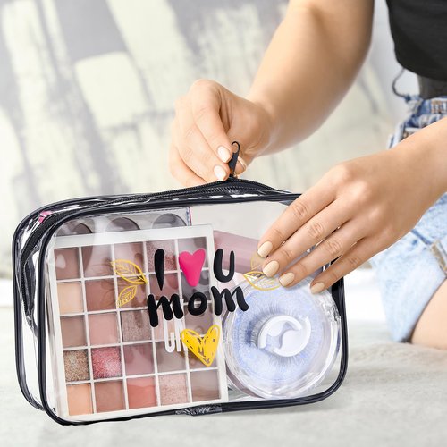 Abbylike 12 Pcs 7 x 4.7 x 2.4'' Mother's Day Cosmetic Bag Mother's Day Gifts Accessories for Makeup Clear PVC Case Toiletry Zipper Pouch for Mom Women Travel Vacation