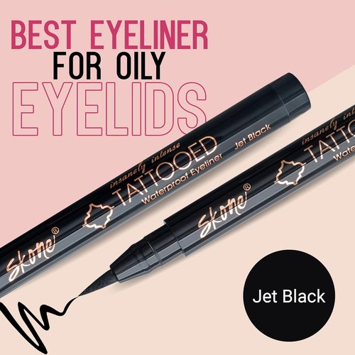 Skone Waterproof Liquid Eyeliner - Long-Lasting & Smudge-Proof Tattooed Pen - Jet Black (0.07oz)