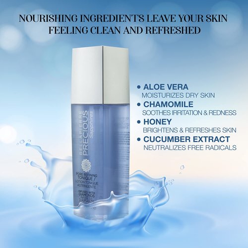Bellapierre Precious Sapphires Diamond-Infused Pore Refining Tonique | All Natural Toner Gently Removes Makeup & Residue | Chamomile, Honey, & Cucumber Extracts for Soothing Refreshment - 150ml