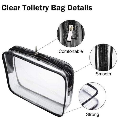 Cosywell Clear Toiletry Bag Quart Size Bag Travel Makeup Cosmetic Bag PVC Toiletries Cosmetic Pouch for Women Men 3PCS (2M+2S)