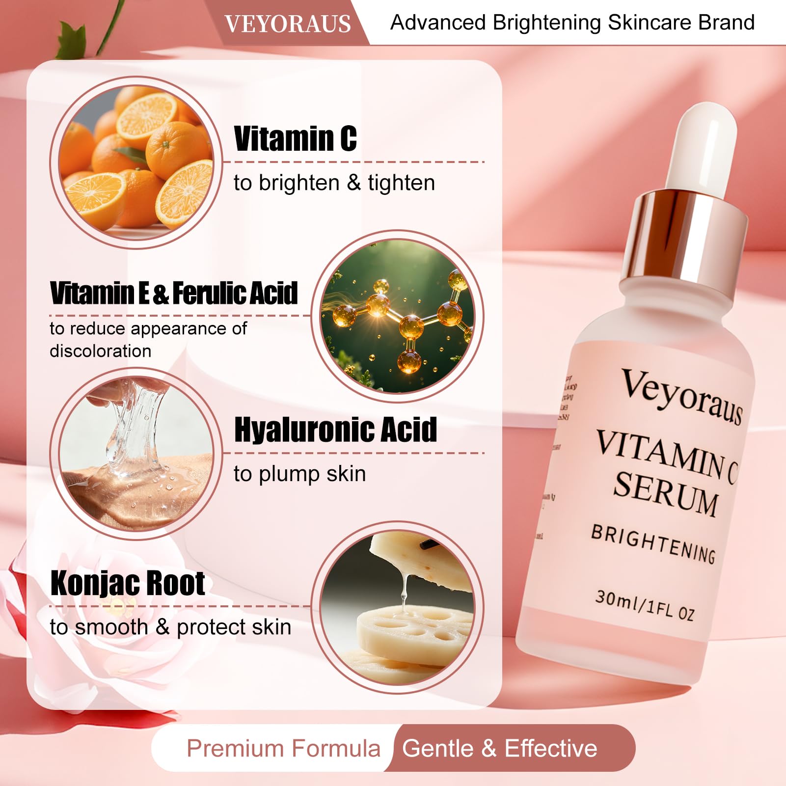 Vitamin C Serum for Face – Brightening & Anti-Aging & Wrinkle Facial Serum With Vitamin C, Sodium Hyaluronate, Vitamin E And More. Hydrating Dark Spot Corrector to Even Skin Tone & Glow, 1 fl oz