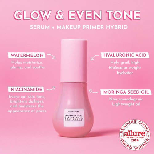 Glow Recipe Watermelon Niacinamide Dew Drops - Hydrating Face Serum & Primer | Travel Size (15ml)