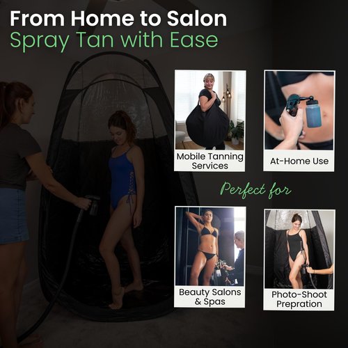 Large Spray Tan Tent – Deluxe Pop Up Tent Portable Tanning Booth with Carry Case – Clear Window for Perfect Spray Tanning – Easy Clean for Home & Salon(Black)