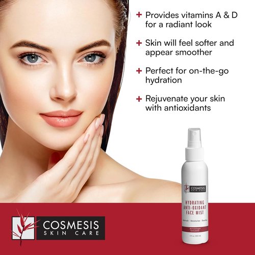 Cosmesis Hydrating Anti-Oxidant Face Mist - Refresh & Soothe Dry Skin with Tea Blend & Vitamins A/D - 4 Fl Oz