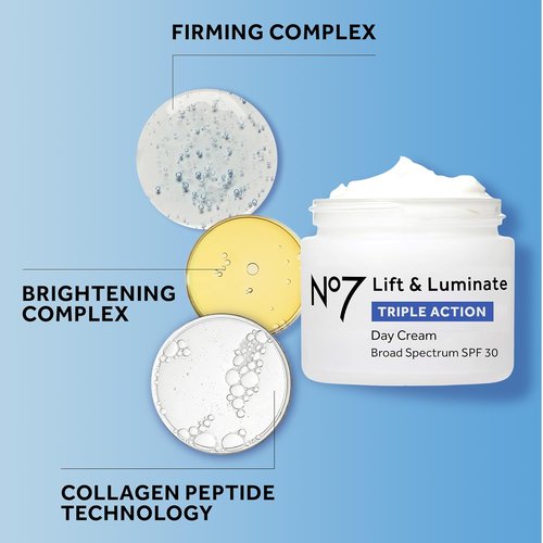No7 Lift & Luminate Face Cream - Fragrance-Free Anti-Aging Moisturizer with SPF 30 - 1.69 Oz