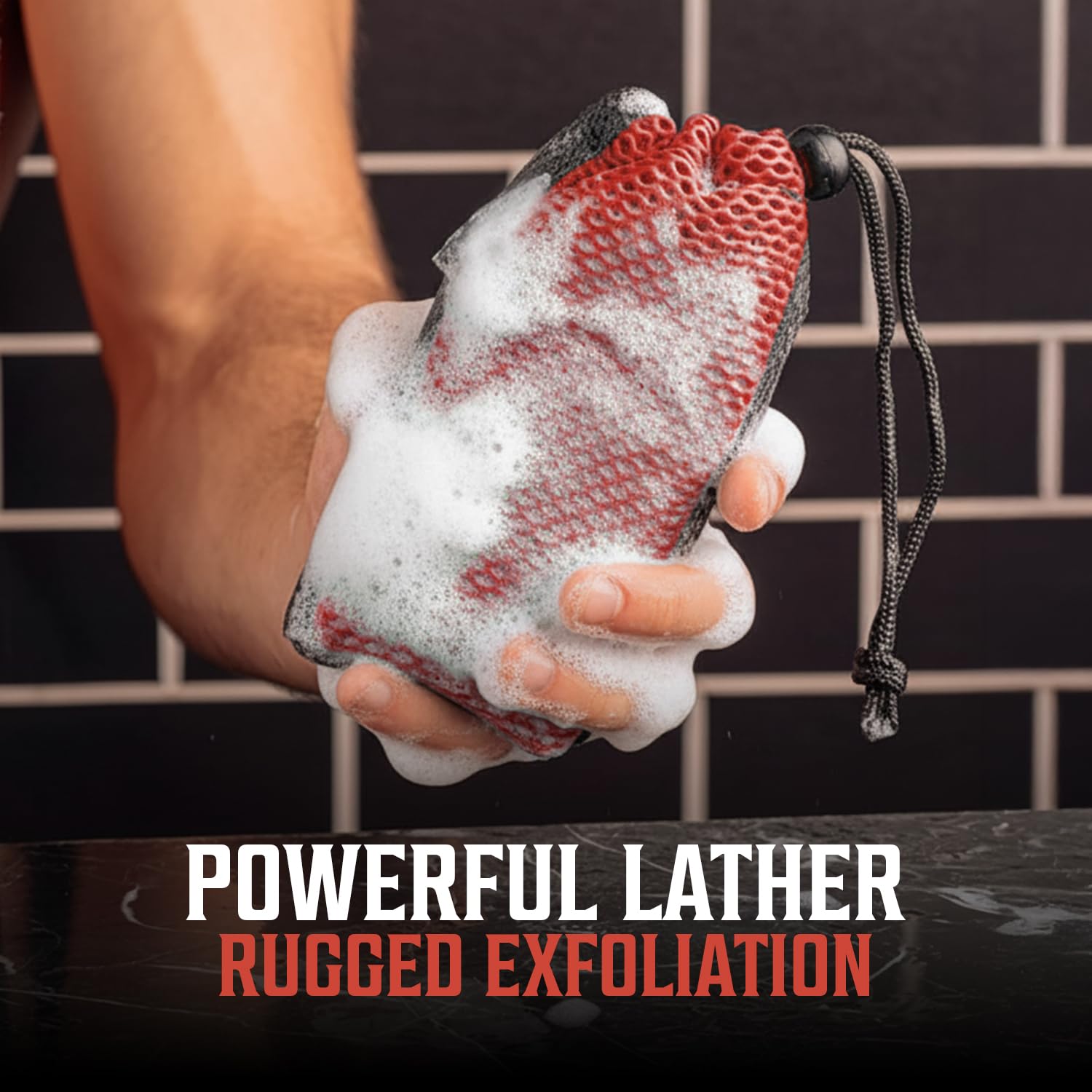 Viking Revolution Soap Bag with Drawstring - Mesh Soap Savers for Bars - Red Mesh Exfoliating Body Scrubber - Creates Rich Lather, Hang to Dry, Ready for the Next Scrub (5.9"x3.7", 1 Piece)