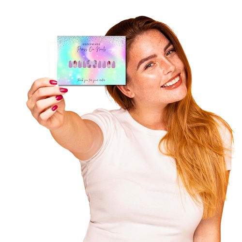 Lashicorn Handmade Press On Nails Display Card | 5x7” 30 pk w/Application Aftercare Instructions - Inserts Add To A Holographic Bags & Can Use With Double Sided Tape