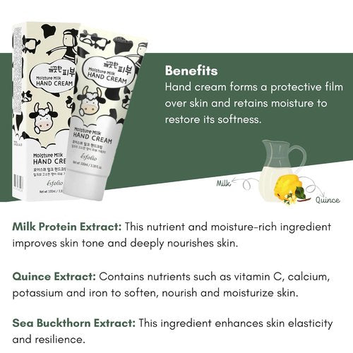Esfolio Pure Skin Hand Cream - Hydrating Moisturizer with Milk Protein Extract for Soft, Smooth Hands | 3.38 OZ/100ML