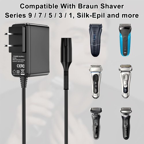 Braun 12V Charger - 5.9Ft Charging Cord for Series 9/7/5/3/1 Electric Shavers & Trimmers