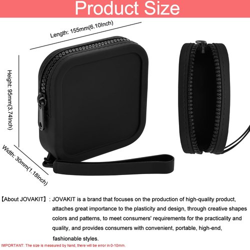 JOVAKIT Small Square Portable Silicone Makeup Bag for Women, Travel Waterproof Toiletry Cosmetic Bag Gifts for Women Girls, Zipper Closure Makeup Case with Handle (Black)