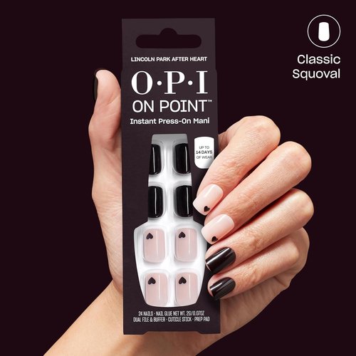 OPI On Point Press On Nails - Short Round & Squoval Accent Nail Art | 24 Count With Glue | Long-Lasting & Reusable