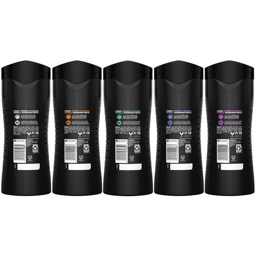AXE Men's 3-in-1 Face, Body Wash & Shampoo Variety Pack - 5 Invigorating Scents, 16 Fl Oz Each