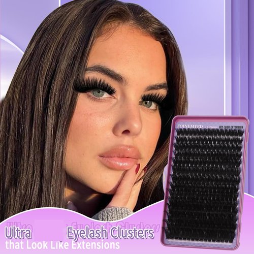 Lash Clusters 200D Long Lash Clusters Thick Volume Lashes Clusters 12-22mm Eyelash Clusters D Curly Cluster DIY at Home Wispy Individual Lashes for Beginners Eyelash Extension by FOINEMYED