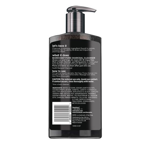Biore Deep Pore Charcoal Face Wash, Daily Facial Cleanser for Dirt & Makeup Removal, for Oily Skin, 6.77 Oz, Pack of 3