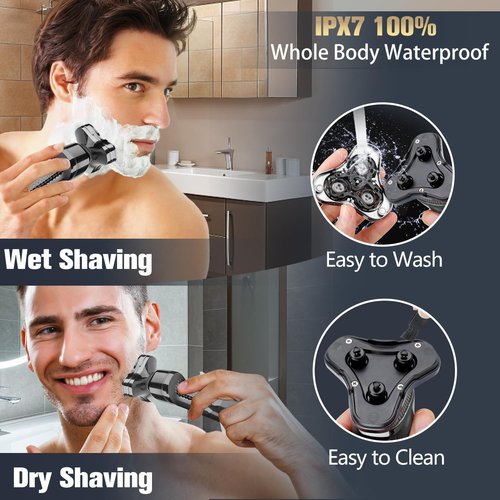 Electric Razor for Men, LED Display 100% Waterproof Cordless Razor, Wet/Dry Shaving,Electric Shaver for Men Includes Nose Hair Trimmer Beard Trimmer Travel Shaver
