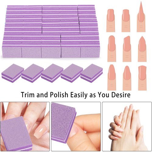 102pcs Toe Separators Set - Premium Pedicure Tool Super Soft Pedicure Toe Separator- Mini Nail Buffer Block File 80/100 Grit 2 Sided, Purple
