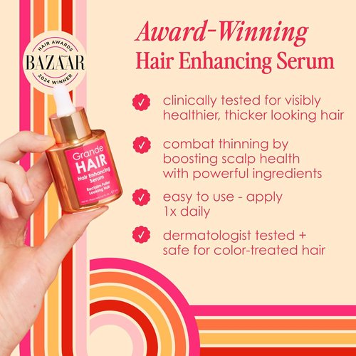 Grande Cosmetics Hair Serum - Promote Thickness in Thinning Hair | Safe for Color-Treated Hair