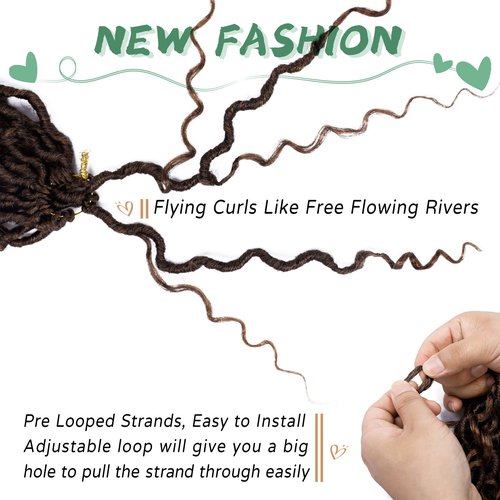 LIYATE Goddess Faux Locs Crochet Hair 14 Inch 6 Packs Crochet Hair for Black Women Pre Looped Soft River Locs Crochet Braids with Curly Hair Boho Style Hair Extensions(T1B/30)