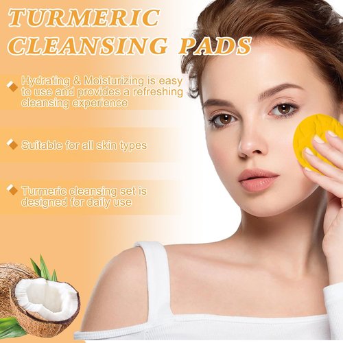 3PCS Turmeric Wash And Care Three Piece Set, Turmeric Trio: Facial Wash, Cleansing Mousse & Soap for Skin Care, Cleansing Exfoliating Pads, Turmeric Cleansing Skincare Set for Face & Body