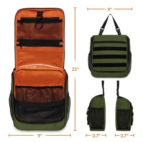 GRIO Tactical Toiletry Travel Bag Men Women,Travel Toiletry Organizer,Hanging Kit Hygiene Bag,Bathroom Essentials Men's Toiletry Bag for Short Trips and camping(Green)