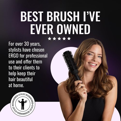 ERGO Ceramic Ionic Round Brush - Salon Quality Blow Out Tool for Volumizing Hair - 2" Size