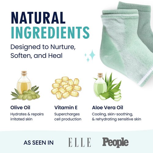 Dr. Frederick's Original Moisturizing Heel Socks for Dry Cracked Heels Treatment - Infused with Olive Oil, Jojoba Oil and Vitamin E - 2 Pairs - Self Care Gifts for Women & Men - Green Aloe