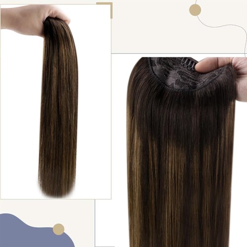LaaVoo Ponytail Extension Human Hair Brown Ombre Ponytail Extensions for Women Balayage Darkest Brown to Light Brown Pony Tails Hair Extensions Real Humen Hair Short Straight 12 Inch 75g
