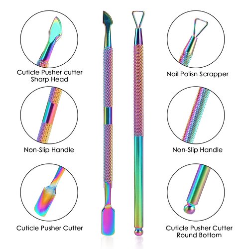 Cuticle Trimmer with Cuticle Pusher and Cutter,YINYIN Cuticle Remover Cutter Nipper Clippers Durable Pedicure Manicure Tools for Fingernails and Toenails(Rainbow)