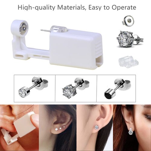 Ear Piercing Kit, 6 Pack Ear Piercing gun Kit with 4mm 5mm Earrings, Self Disposable Ear Piercing Gun
