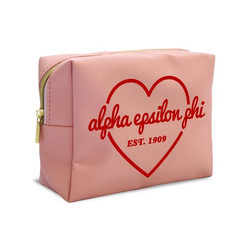 Sorority Shop Alpha Epsilon Phi Makeup Bag - Multi-Purpose PU Leather, Water-Resistant Makeup travel bag with Licensed Design and Zipper Closure, Perfect Alpha Epsilon Phi Sorority Gifts for Women