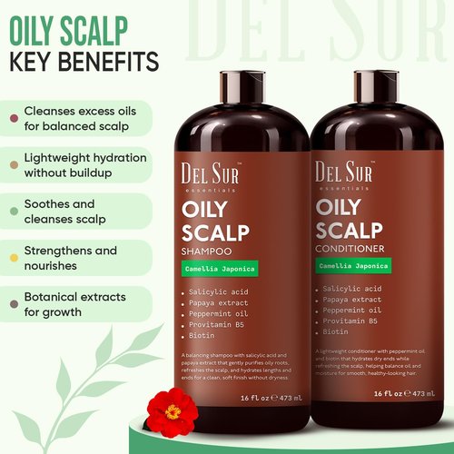 DEL SUR Clarifying Shampoo & Conditioner Set - Oily Hair Control | 16 fl oz | Camellia Japonica & Biotin
