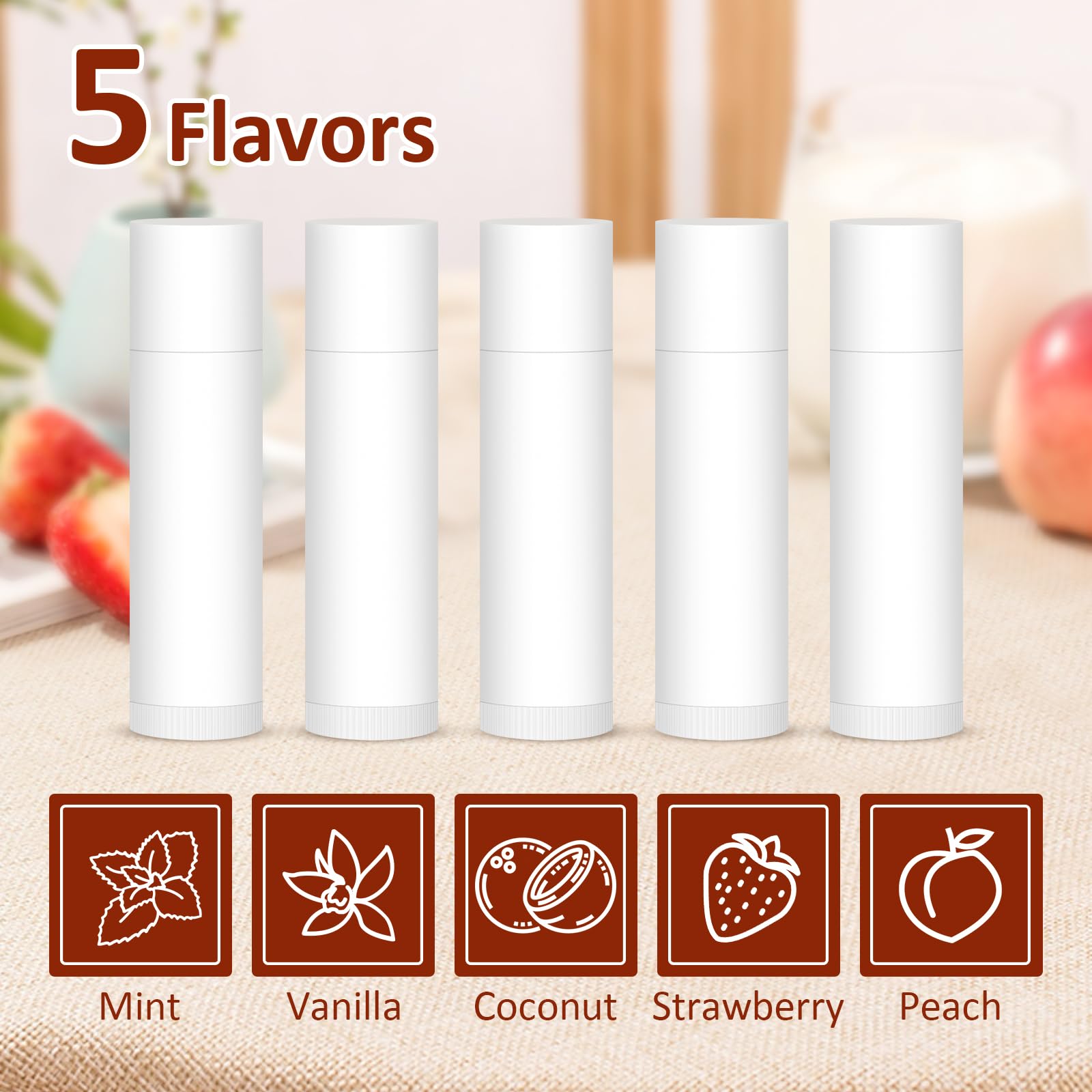 VISRIE 240 Pack Lip Balm Unlabeled, Natural Lip Balm Bulk Blank Tube, Personalized Lip Balms for Party Favors Adults and Bridal Shower Favors or Baby Shower Gifts-5 Flavors