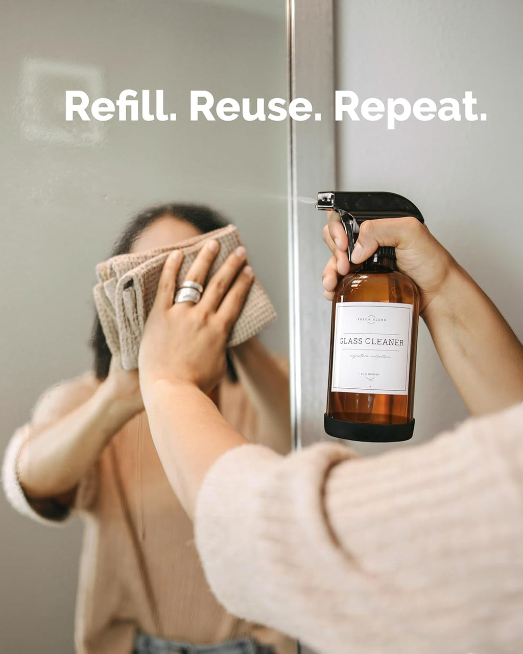 Vine Creations Amber Glass Spray Bottles - 16 oz Refillable Cleaning Bottles | 2 Pack with Waterproof Labels