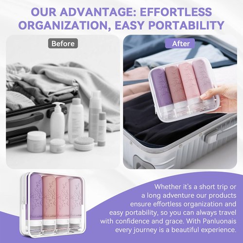 PanLuoNais Silicone Travel Bottles for Toiletries, TSA Approved Leak-Proof Toiletry Containers for Airplane & Vacation