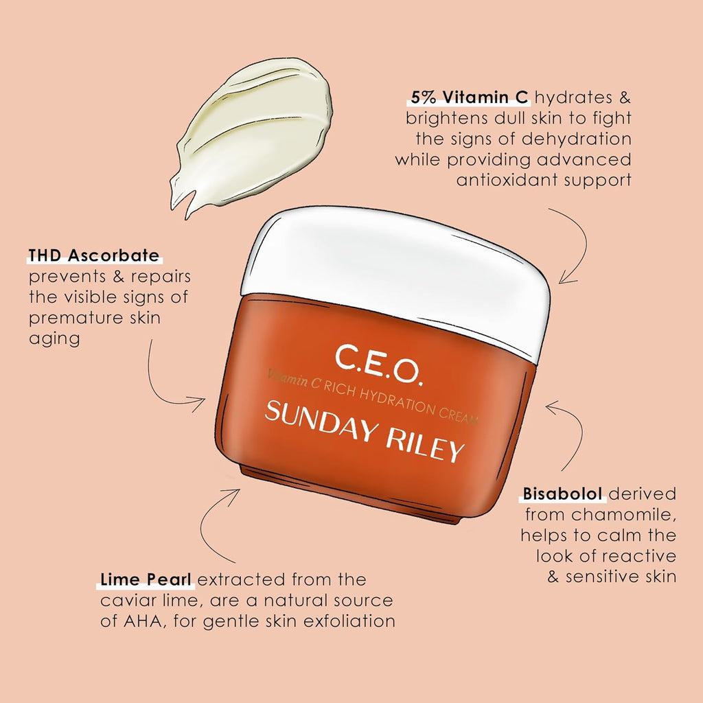 Sunday Riley C.E.O. Vitamin C Rich Hydration Cream - Brightening Face Moisturizer 1.7 oz