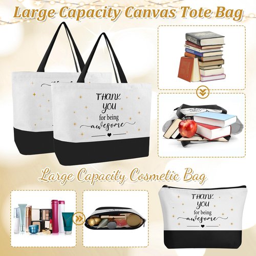 IANFEPH 12 Pcs Thank You Canvas Tote Bag for Women Mother's Day Gifts Bags Inspirational Makeup Bag with Zipper Employee Appreciation Tote Bags for Mom Nurse Teacher Lady Team Coworker