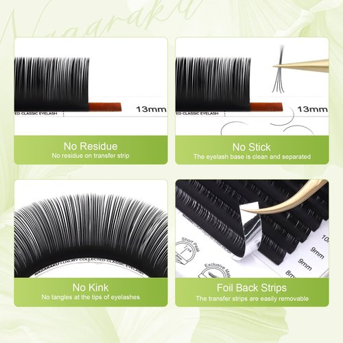 NAGARAKU Individual Eyelash Extensions, Luxury Collected Classic Single Lashes Upgraded 3rd Generation Soft Natural Beauty Salon Professional Lash Supplies 16 Rows Matte Black -0.05 C Curl 7-15mm Mix