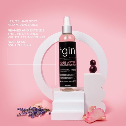tgin Rose Water Curl Refresher - Moisturizing Curl Spray for Curly & Wavy Hair - 8 Fl Oz